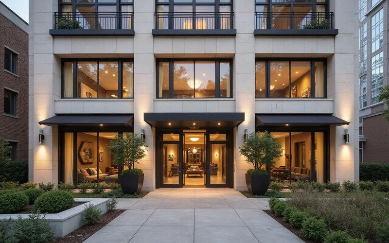 Boutique luxury residential building with a landscaped motor court in Uptown