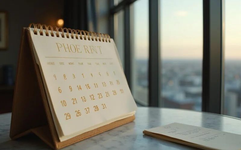 Calendar with free rent months marked beside a high rise window