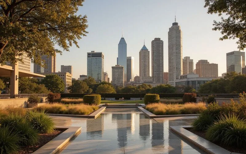 Downtown office and residential towers seen from Klyde Warren Park
