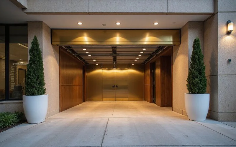 Garage height clearance bar at a Downtown parking entrance