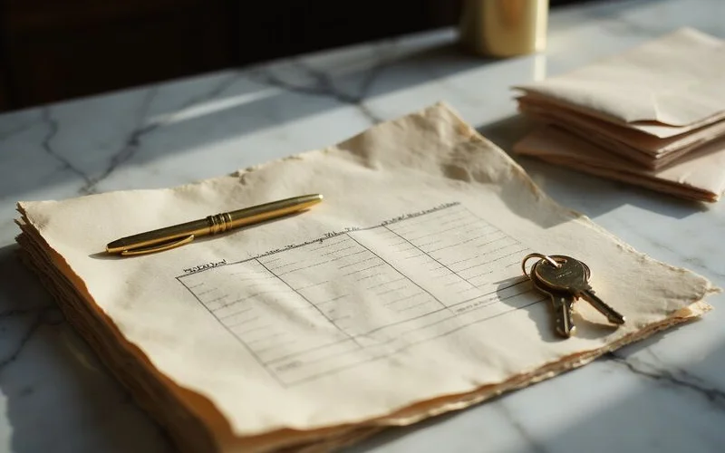 Itemized move-in cost worksheet with a brass pen