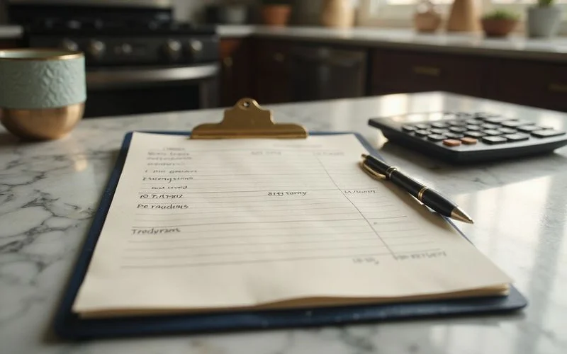 Monthly budget worksheet with rent, parking, pet rent and utilities