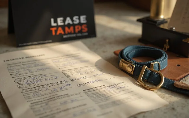 Pet records, leash and pet addendum on a desk