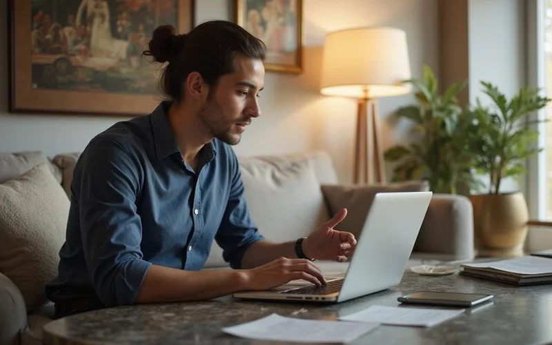 Renter comparing building notes on a laptop