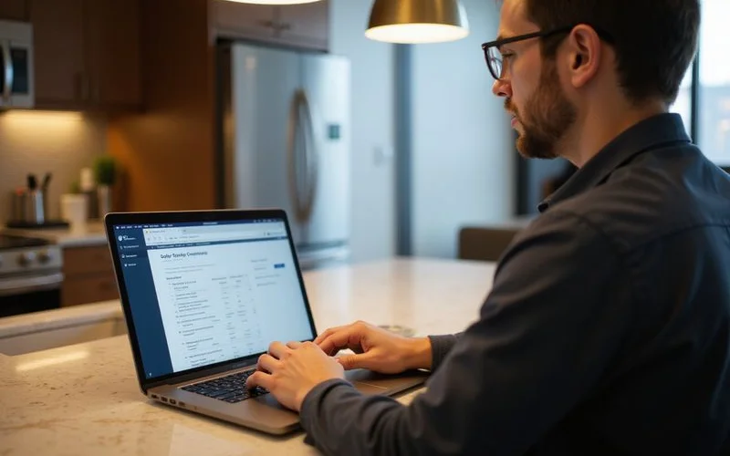 Renter reviewing a screening report on a laptop