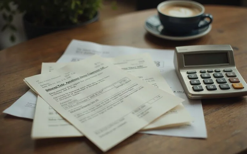 Stack of application receipts and a calculator