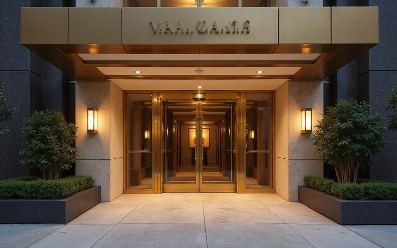 Valet entrance of a Knox-Henderson tower on a warm evening
