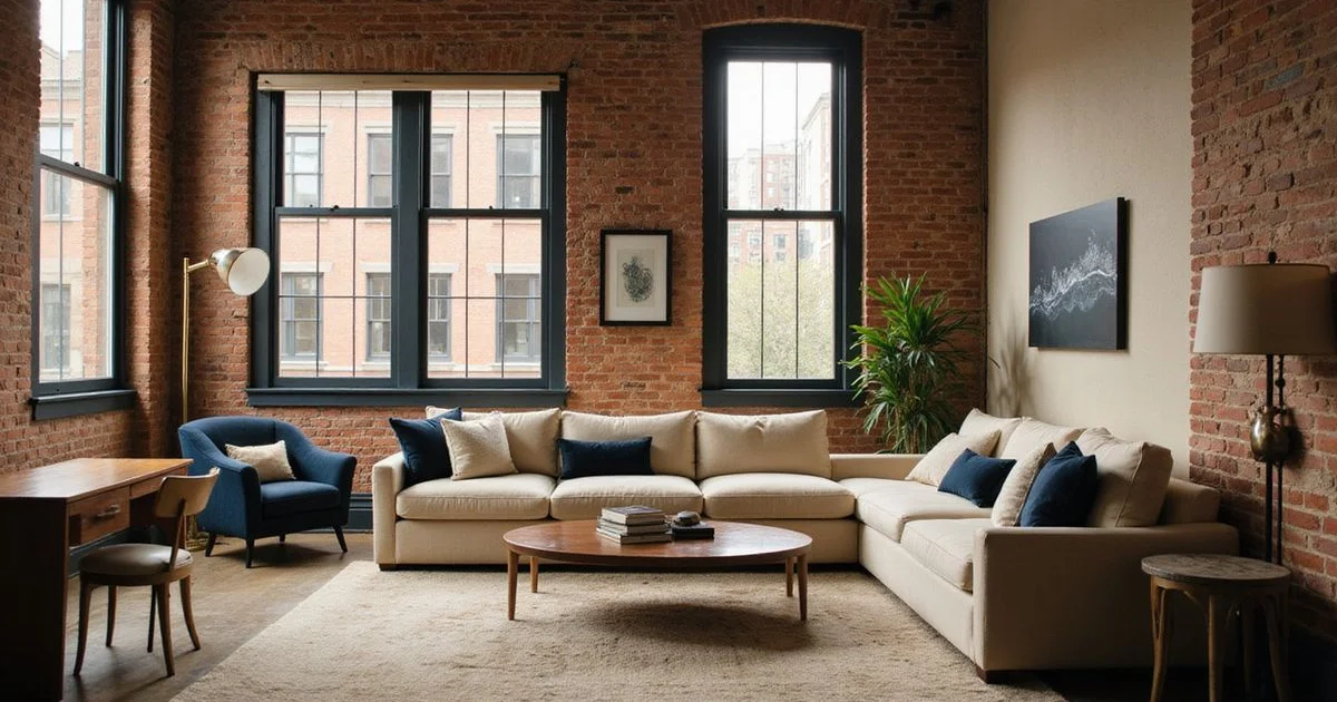 1930s Downtown loft with tall windows and exposed brick