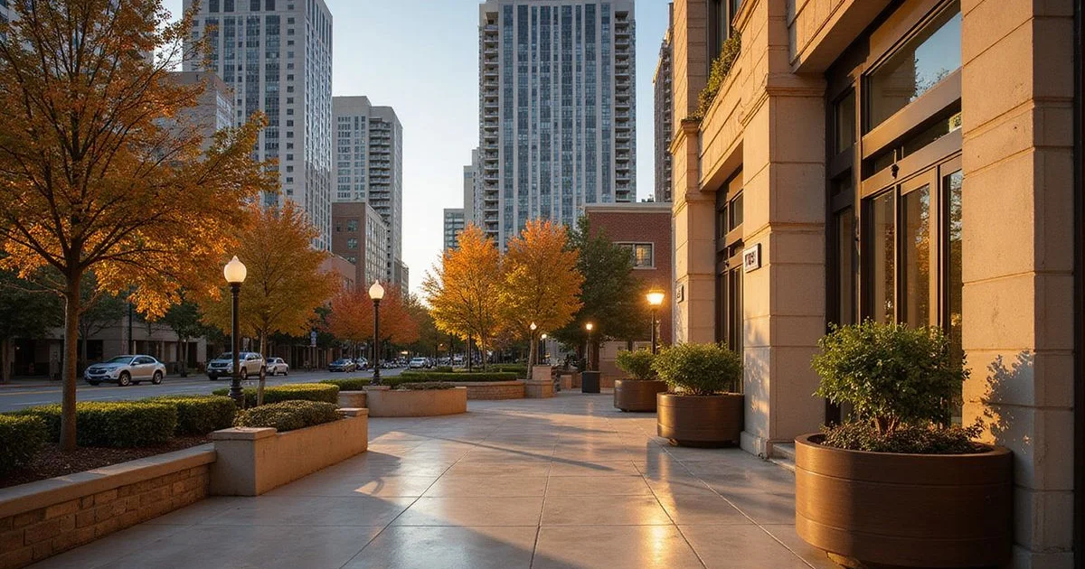 Autumn evening on Turtle Creek Boulevard with new residential towers