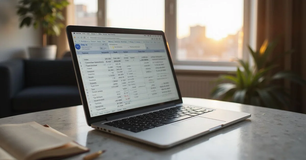 Budget spreadsheet on a laptop in a bright studio