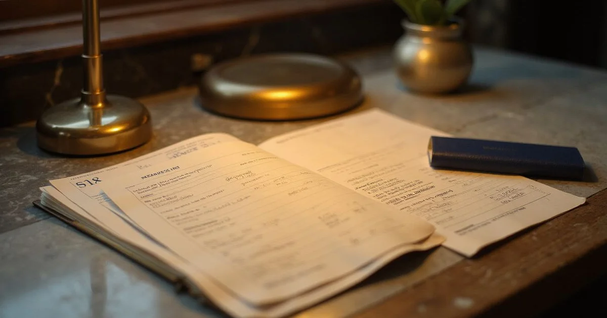 Calendar pages beside a rental ledger in warm desk light