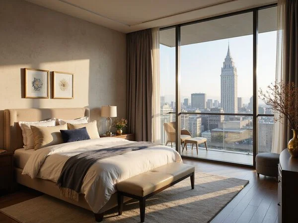 Bedroom overlooking the Arts District and Fountain Place