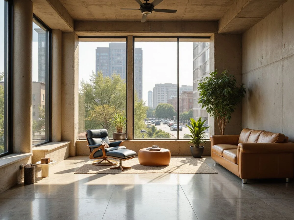 Bright Downtown Dallas loft apartment with tall windows and concrete columns