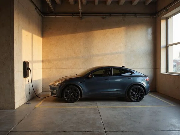 Electric car charging inside a Dallas high rise garage