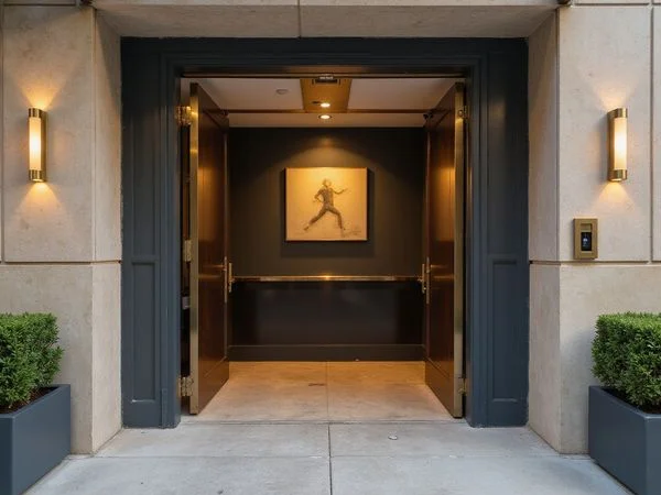 Gated garage entrance with key fob reader at an Uptown tower