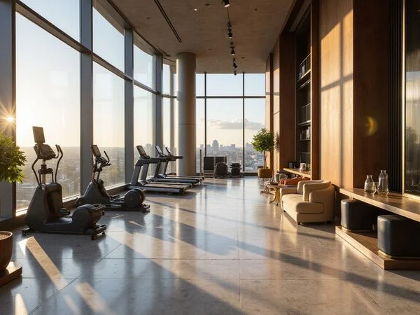 High rise fitness center overlooking Victory Park