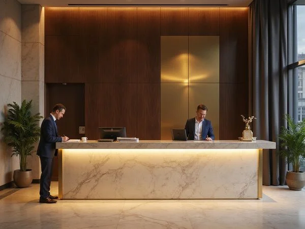 Transferee signing a corporate lease at a high rise leasing desk