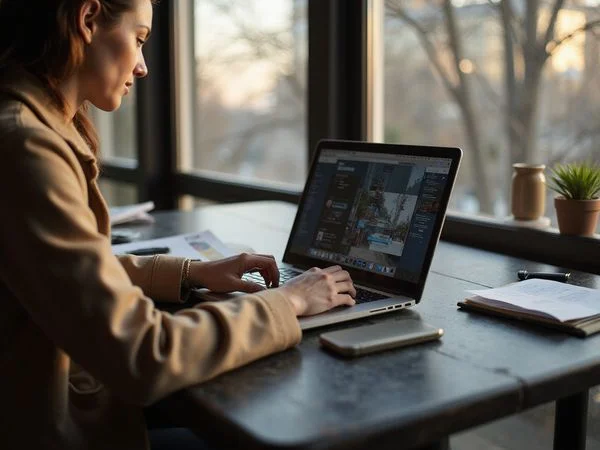 Renter comparing building screening notes on a laptop